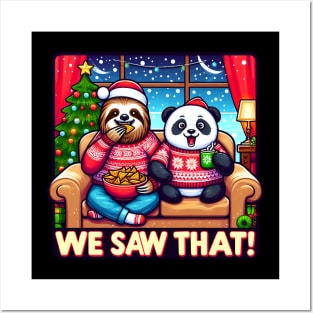 We Saw That meme Sloth Panda Hot Chocolate Nachos Home Snowing Ugly Christmas Sweater Xmas Tree Posters and Art